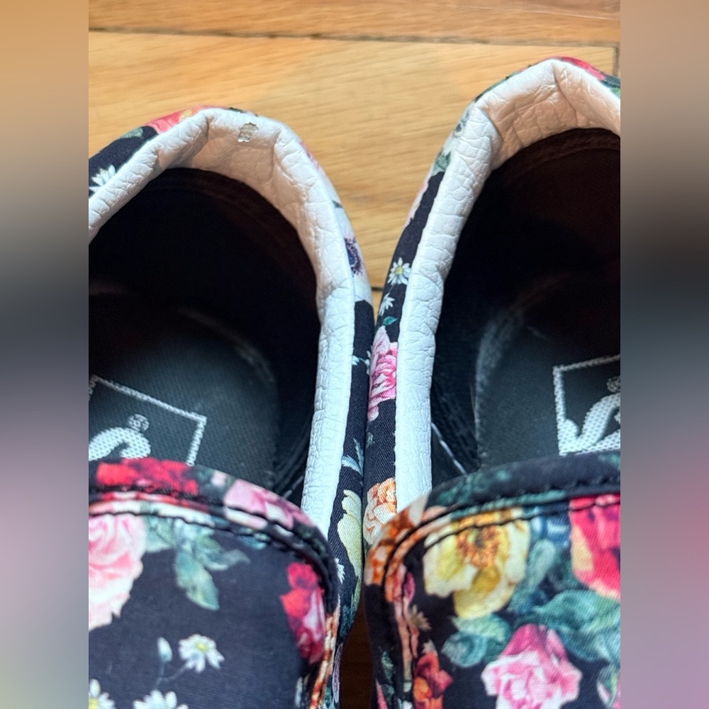 Vans Garden Floral Slip-On Canvas Sneakers - Black with Multicolor Roses - Picture 9 of 9